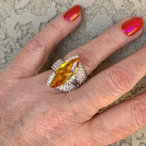 Vintage 90’s Camille Lucie Silver Plated Marquis Citrine Stone & Pave CZ Accents